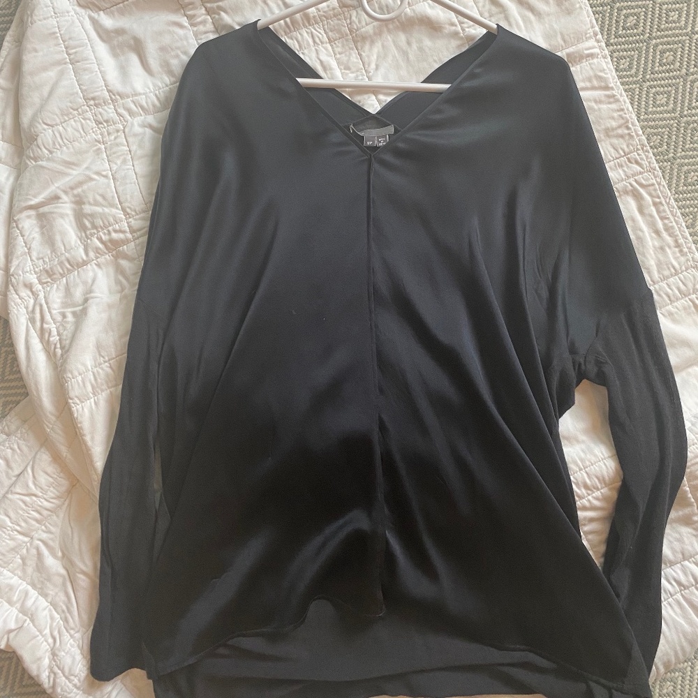 Vince Black Silk Long Sleep Top
